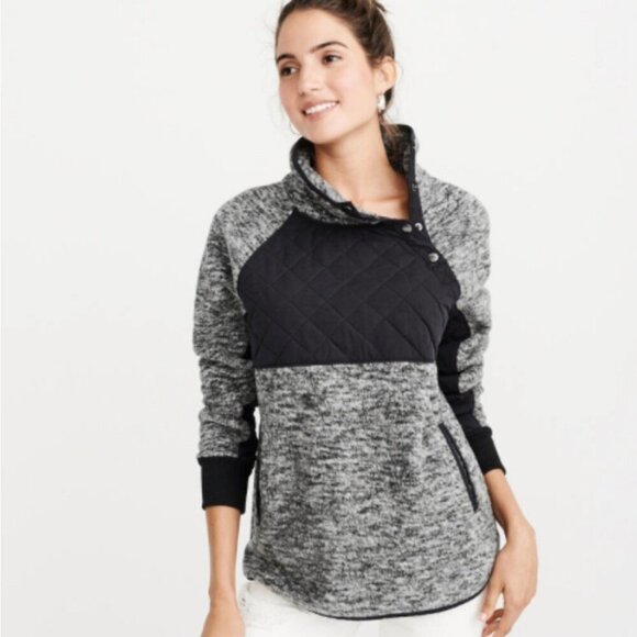 Abercrombie & Fitch Gray Fleece Pullover Snap Up Cozy Sweatshirt Women’s SIze XL - Picture 1 of 8